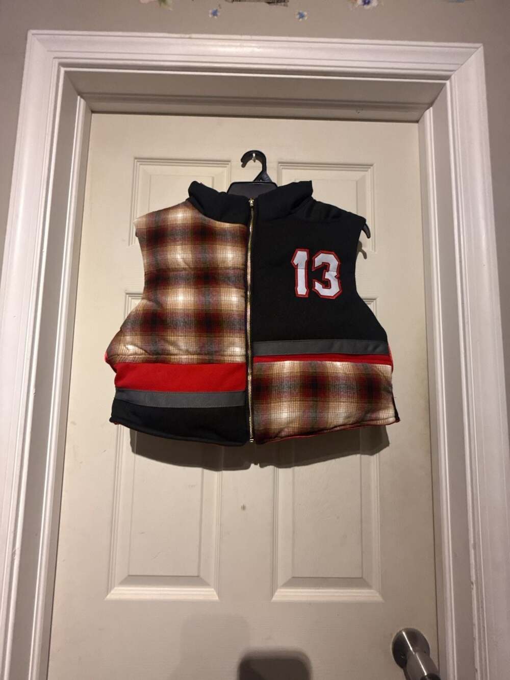 Custom Voorhees 13 Reversible Plaid And Black Puffer Vest